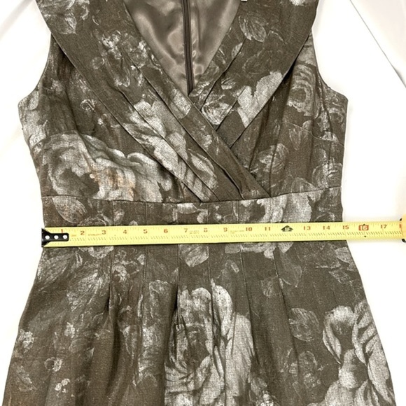 Classiques Entier Nordstrom brand Linen Dress metallic roses on Loden size 10 - Picture 12 of 13